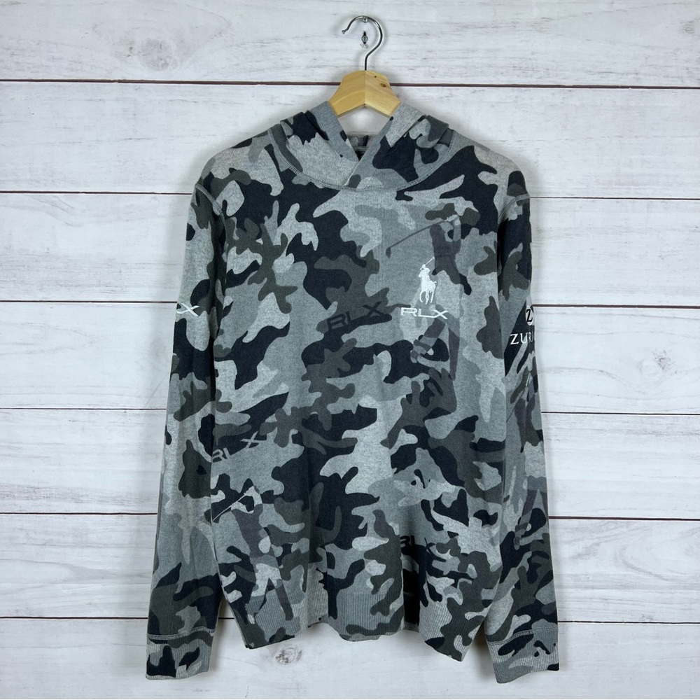 RLX Ralph Lauren Zurich Netjets Golf Cashmere Hooded Camo Sweater Small